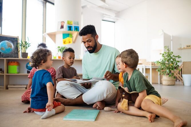 kids learning with an adult 
