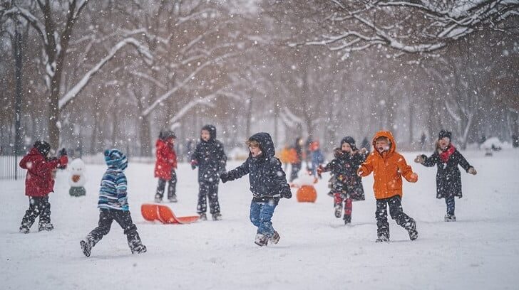 kids playing in the snow 