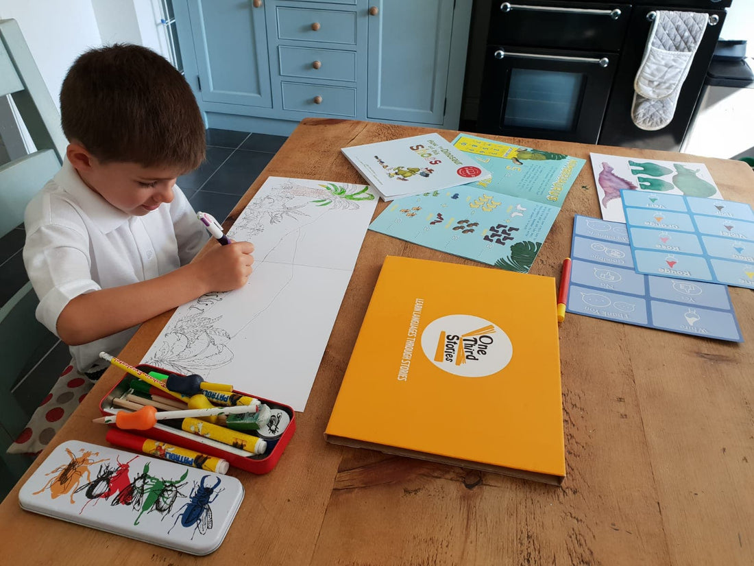 kid doing homework on a table