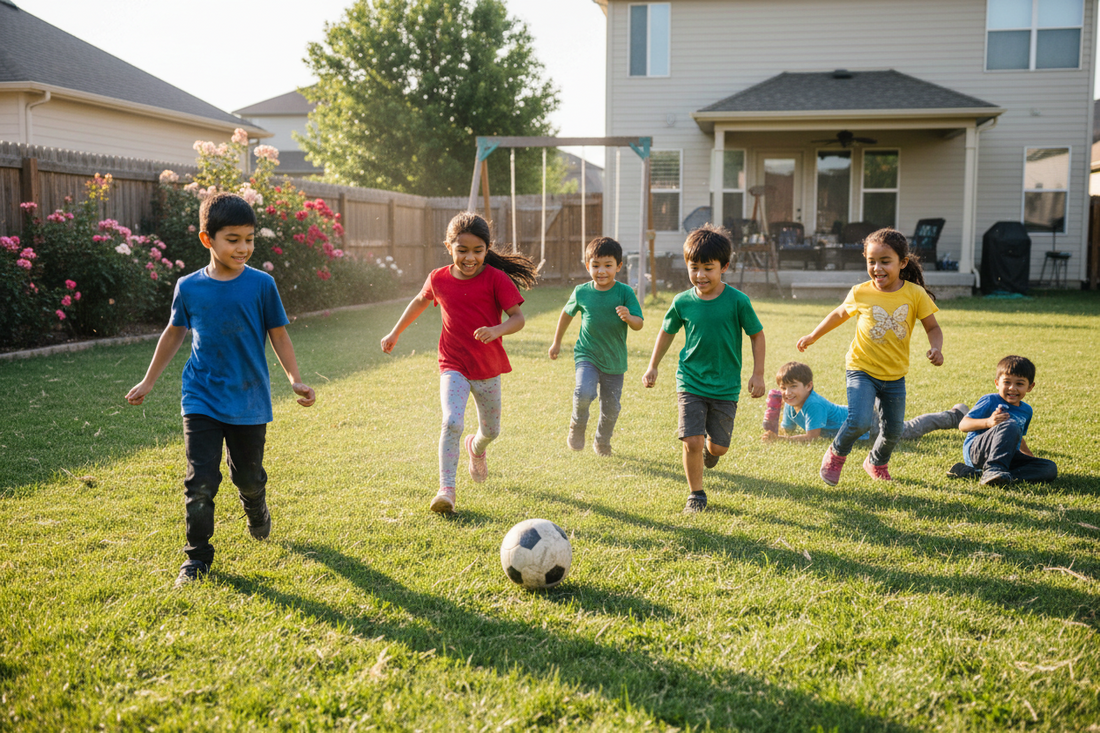 Children Playing Soccer in Yeard