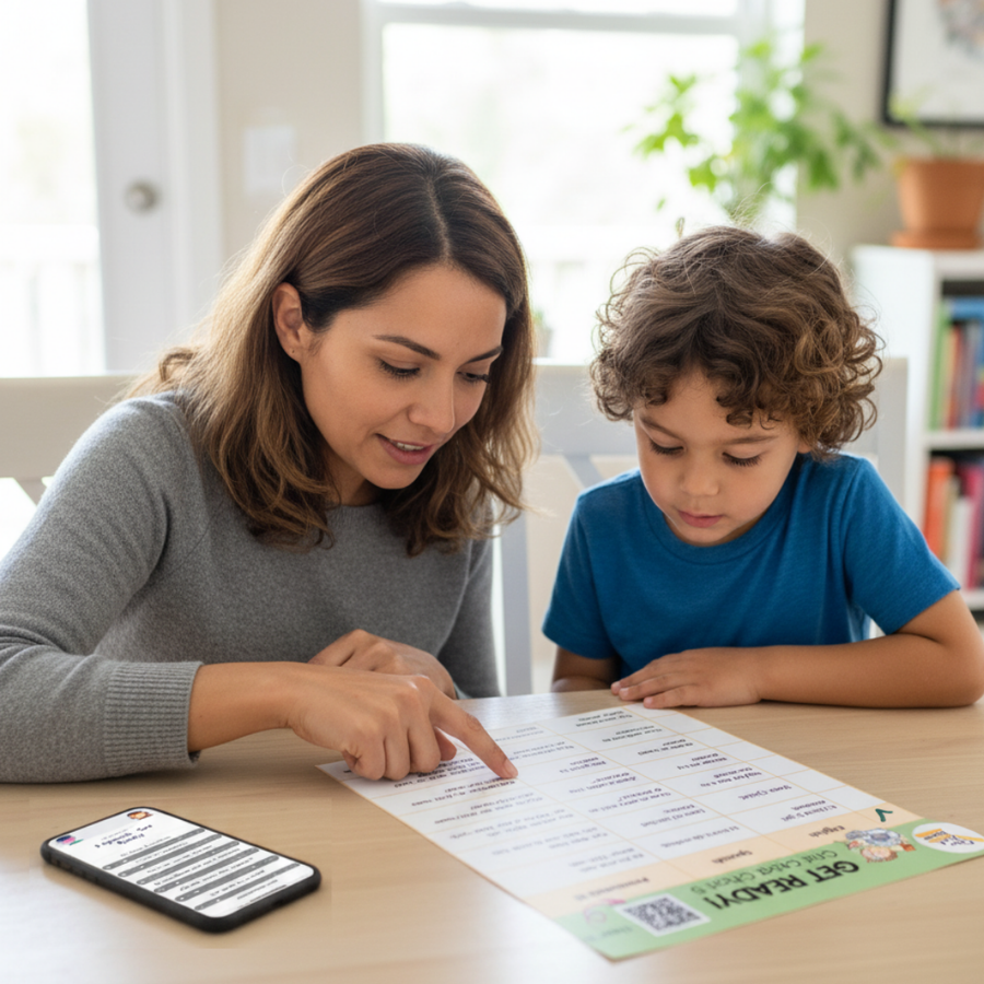 Family learning together with phrase sheets